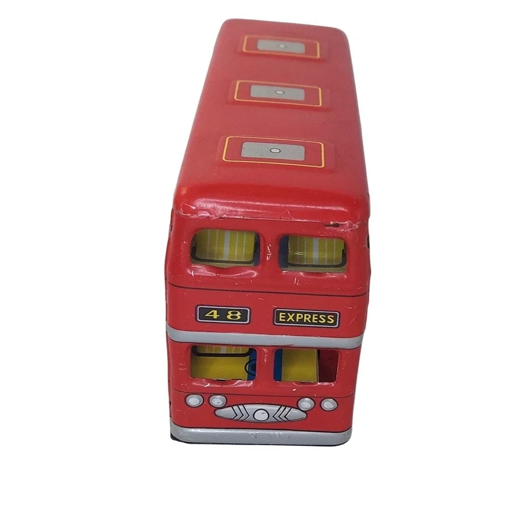 Vintage Friction Powered Toys Tin Double Decker Bus